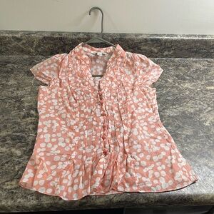 Banana Republic Women's Short-Sleeve Polka Dot Blouse in Peach Size S